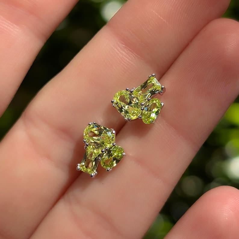 The Elia - Peridot Small Cluster Studs Earrings Handmade Handcrafted
