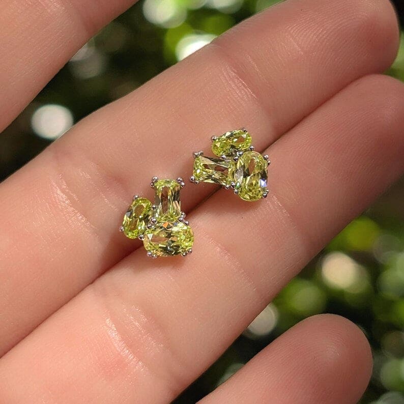 The Elia - Peridot Small Cluster Studs Earrings Handmade Handcrafted