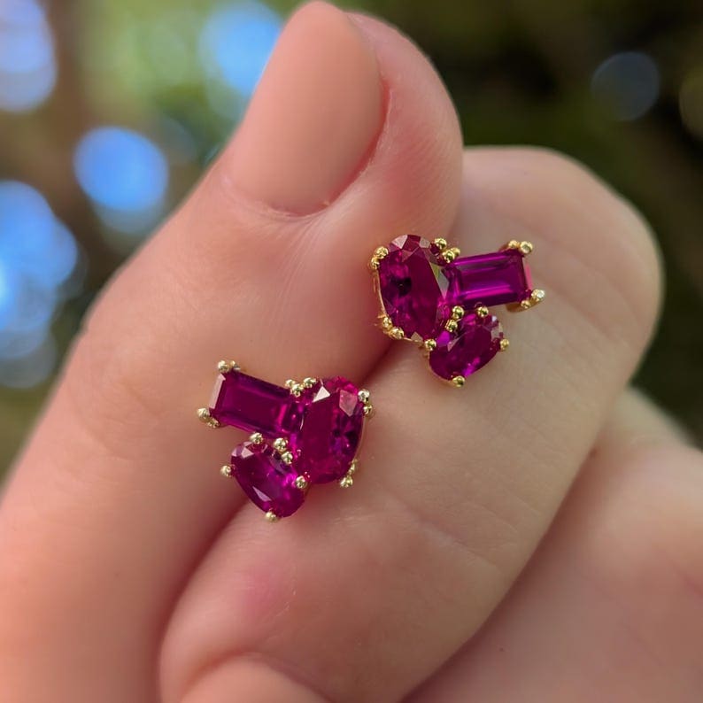 The Elia - Ruby Small Cluster Studs Earrings Handmade Handcrafted