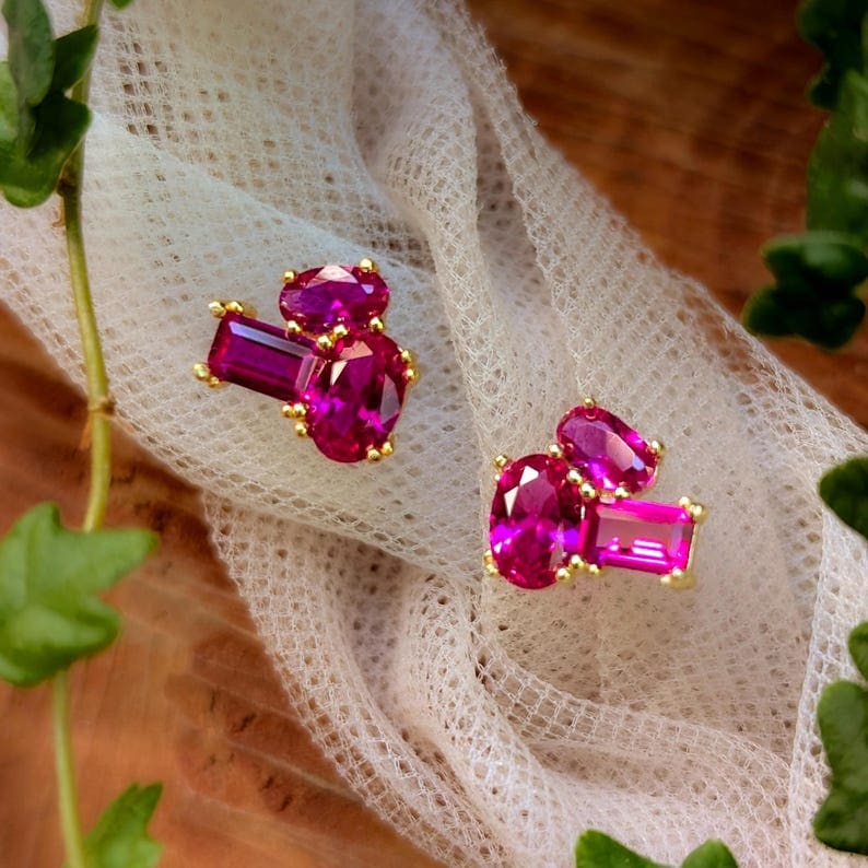 The Elia - Ruby Small Cluster Studs Earrings Handmade Handcrafted