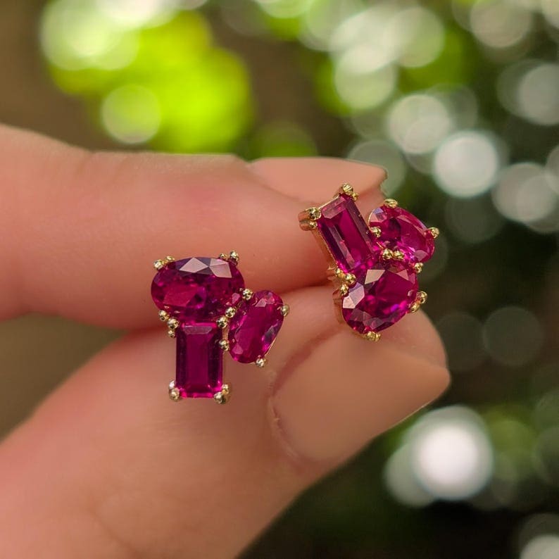 The Elia - Ruby Small Cluster Studs Earrings Handmade Handcrafted