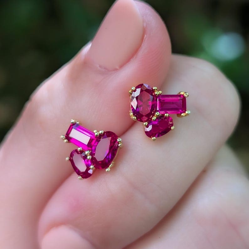 The Elia - Ruby Small Cluster Studs Earrings Handmade Handcrafted
