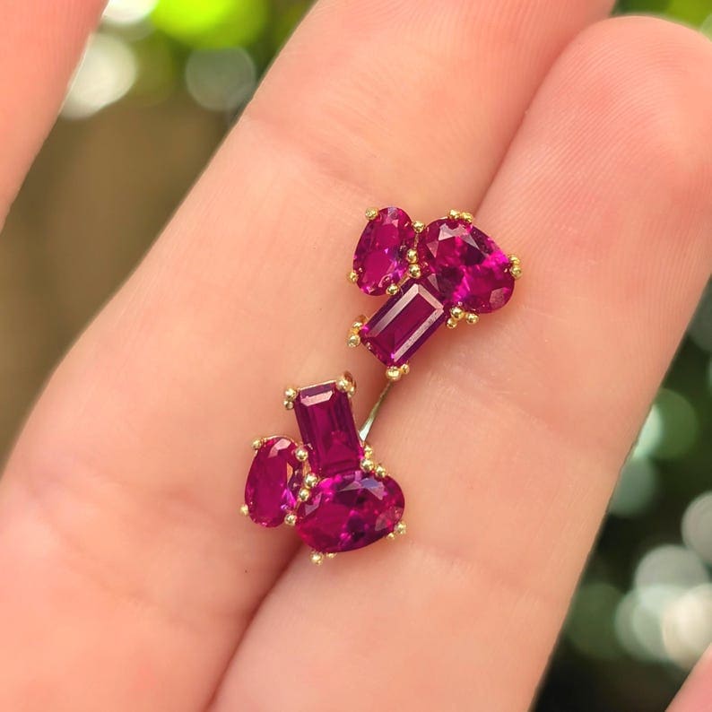 The Elia - Ruby Small Cluster Studs Earrings Handmade Handcrafted