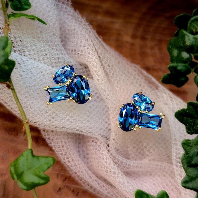 The Elia - Sapphire Small Cluster Studs Earrings Handmade Handcrafted