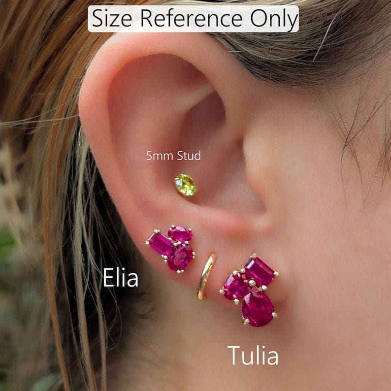 The Elia - Sapphire Small Cluster Studs Earrings Handmade Handcrafted