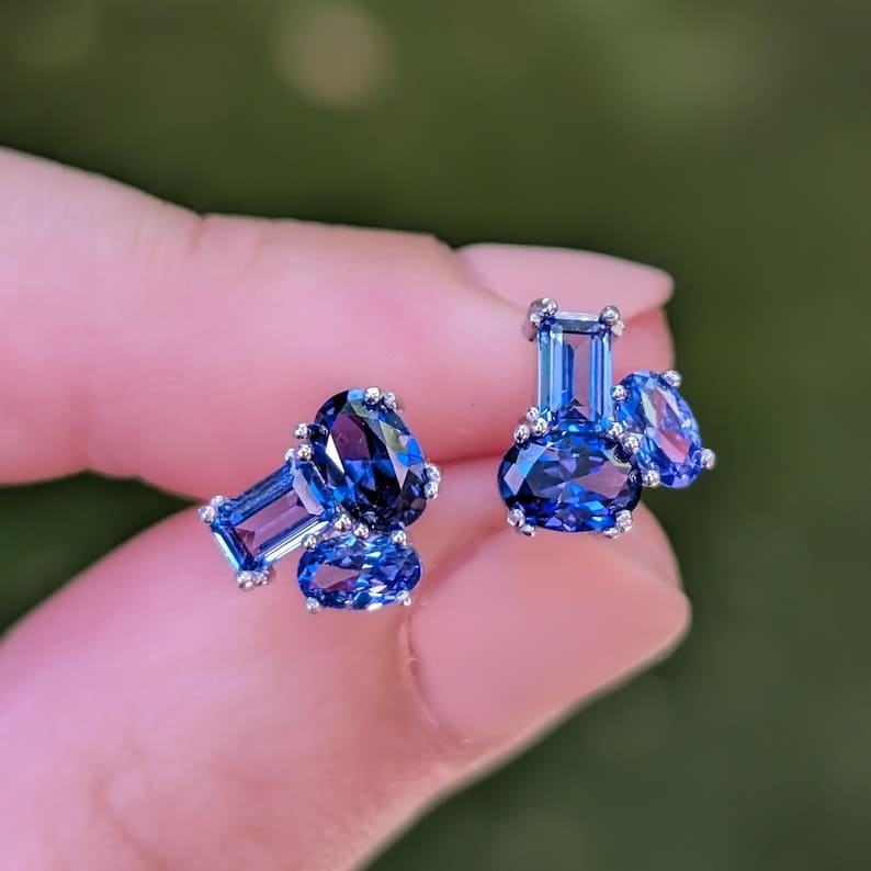 The Elia - Tanzanite Small Cluster Studs Earrings Handmade Handcrafted