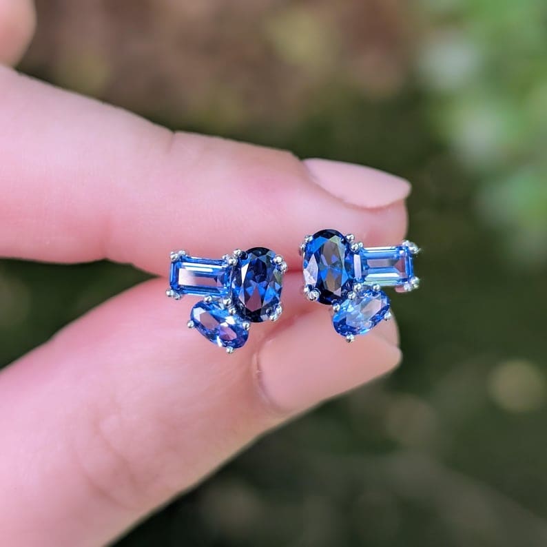 The Elia - Tanzanite Small Cluster Studs Earrings Handmade Handcrafted