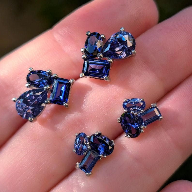 The Elia - Tanzanite Small Cluster Studs Earrings Handmade Handcrafted