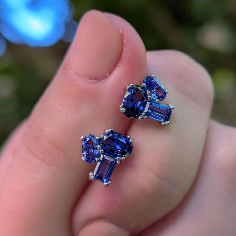 The Elia - Tanzanite Small Cluster Studs Earrings Handmade Handcrafted