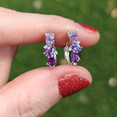 The Legacy - Amethyst Cluster Ombre Hoops Earrings Handmade Handcrafted