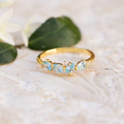 The Legacy - Aquamarine Cluster Band Rings Handmade Handcrafted