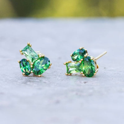 The Legacy - Emerald Cluster Studs Earrings Handmade Handcrafted