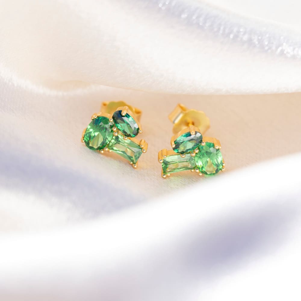 The Legacy - Emerald Cluster Studs Earrings Handmade Handcrafted