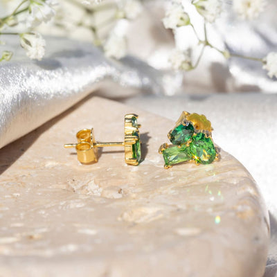 The Legacy - Emerald Cluster Studs Earrings Handmade Handcrafted