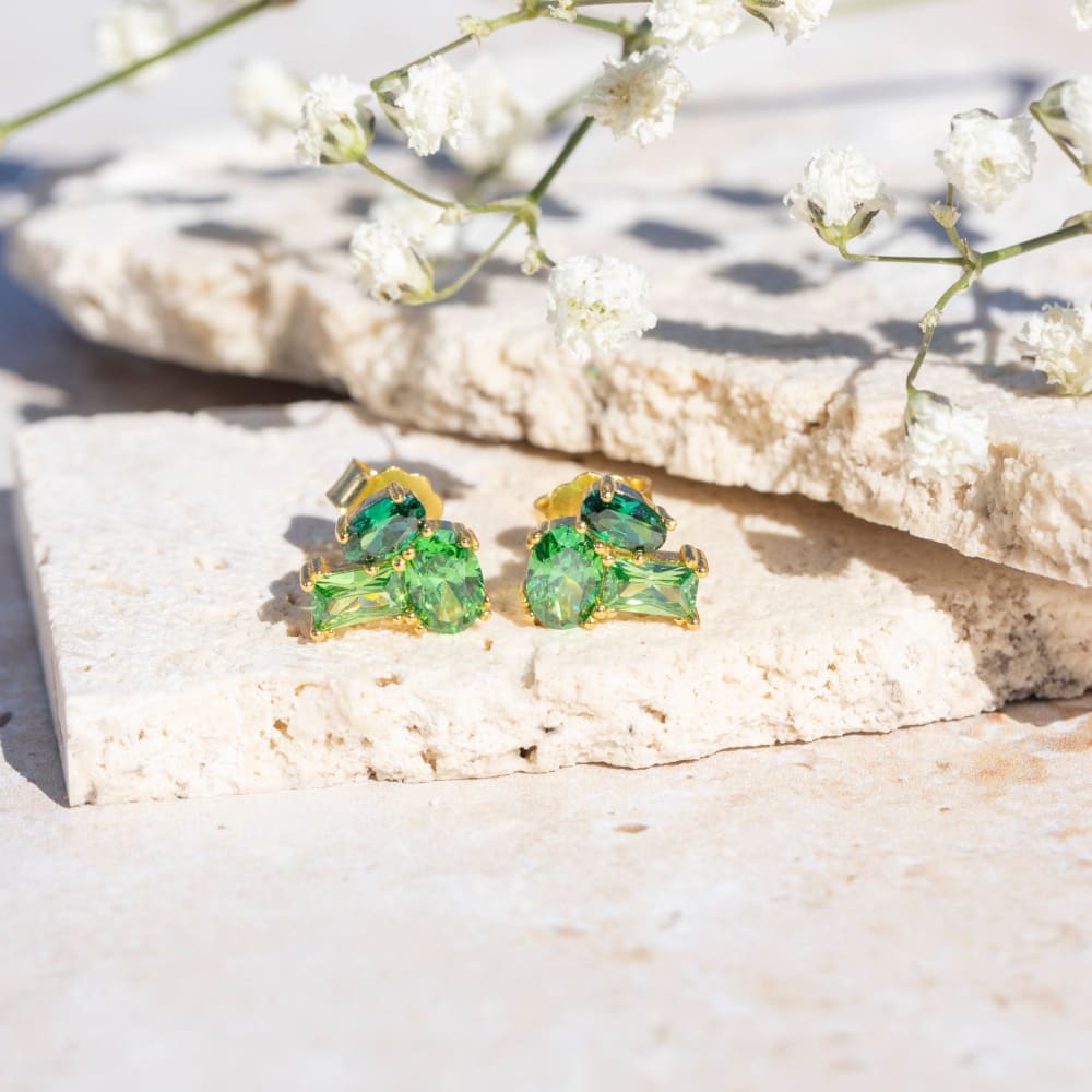 The Legacy - Emerald Cluster Studs Earrings Handmade Handcrafted