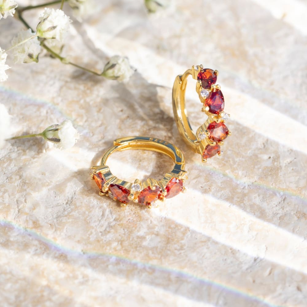 The Legacy Earrings - Garnet Hoops Earrings Handmade Handcrafted