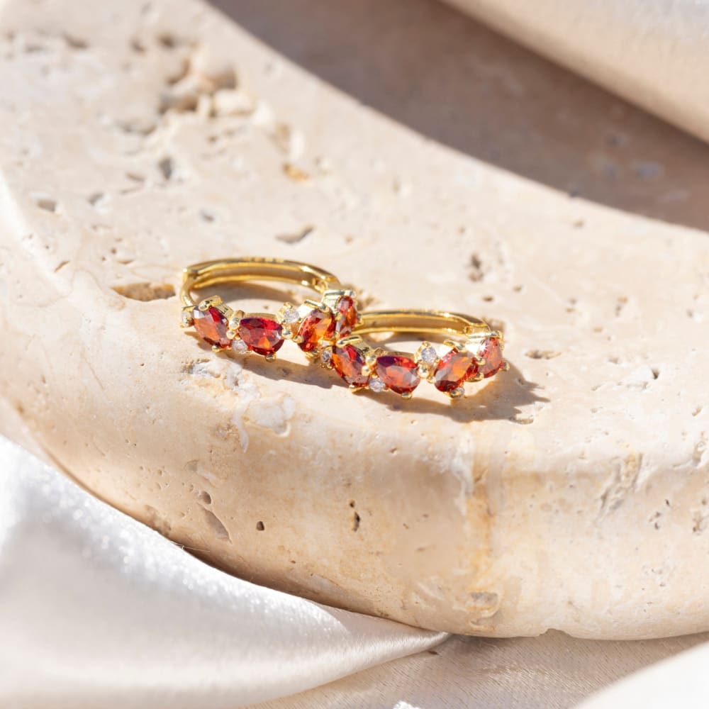 The Legacy Earrings - Garnet Hoops Earrings Handmade Handcrafted