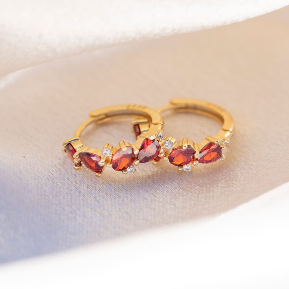 The Legacy Earrings - Garnet Hoops Earrings Handmade Handcrafted