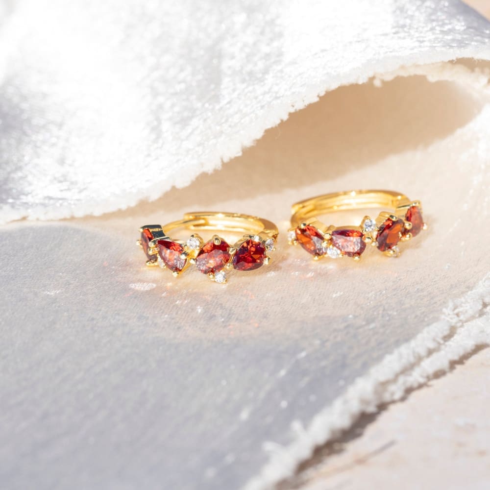 The Legacy Earrings - Garnet Hoops Earrings Handmade Handcrafted