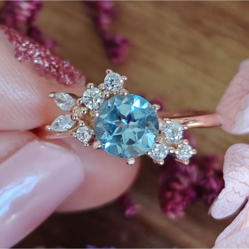 The Heirloom - Natural Aquamarine Cluster Ring Rings Handmade Handcrafted