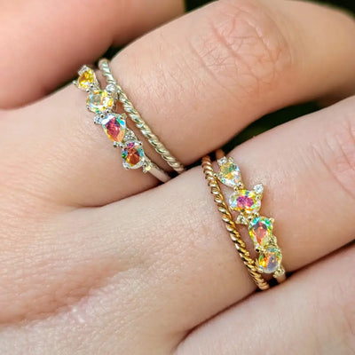 The Legacy - Rainbow Topaz Cluster Band Rings Handmade Handcrafted