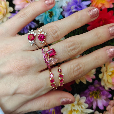 The Legacy - Ruby Cluster Ombre Band Rings Handmade Handcrafted