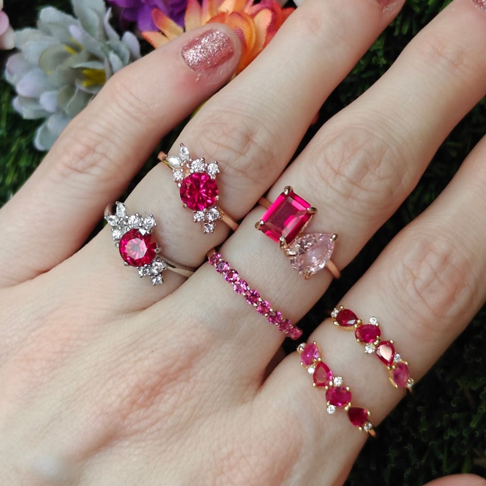 The Legacy - Ruby Cluster Ombre Band Rings Handmade Handcrafted