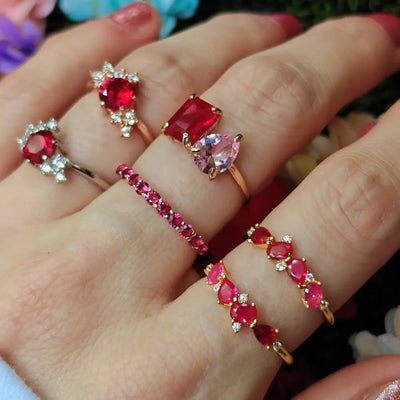 The Legacy - Ruby Cluster Ombre Band Rings Handmade Handcrafted