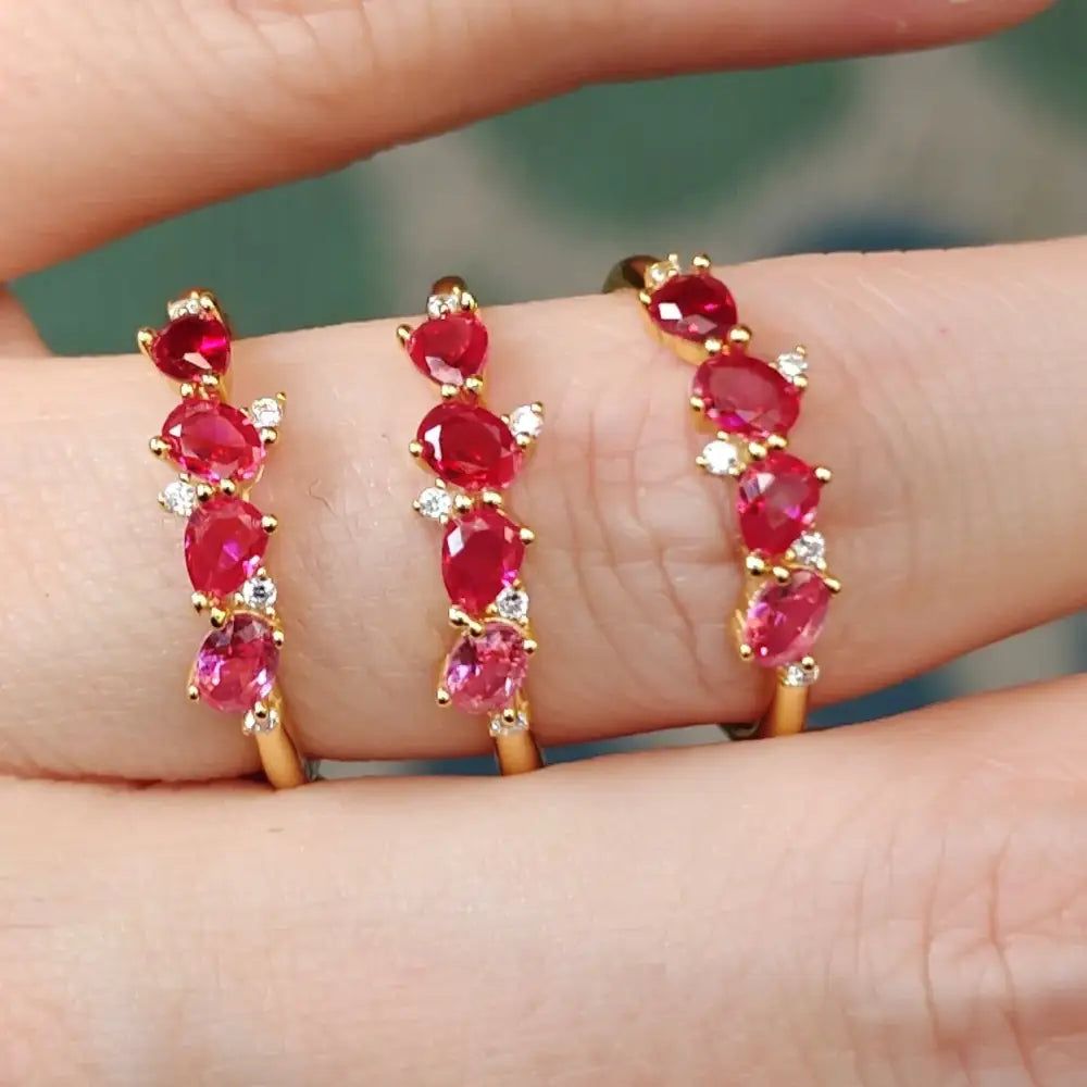 The Legacy - Ruby Cluster Ombre Band Rings Handmade Handcrafted