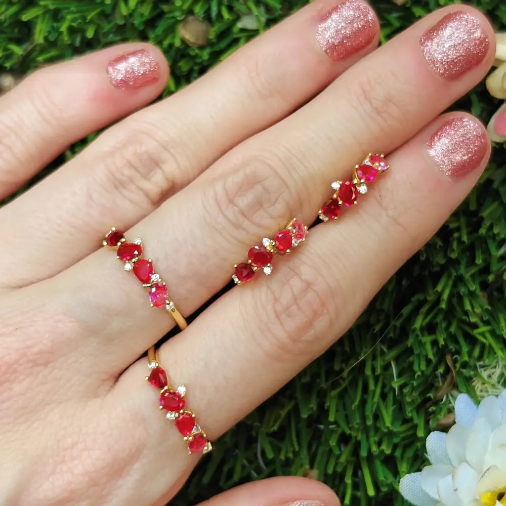 The Legacy - Ruby Cluster Ombre Band Rings Handmade Handcrafted