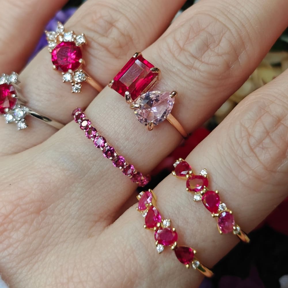 The Legacy - Ruby Cluster Ombre Band Rings Handmade Handcrafted