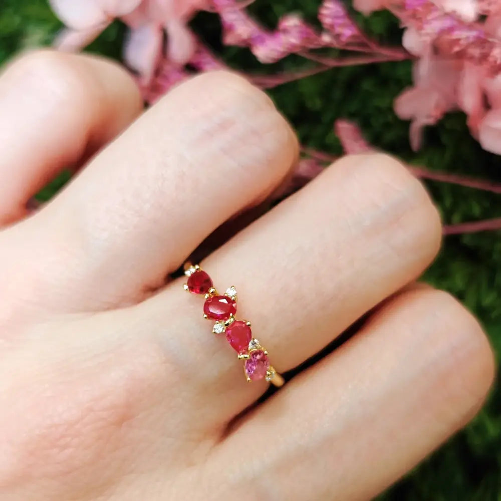The Legacy - Ruby Cluster Ombre Band Rings Handmade Handcrafted