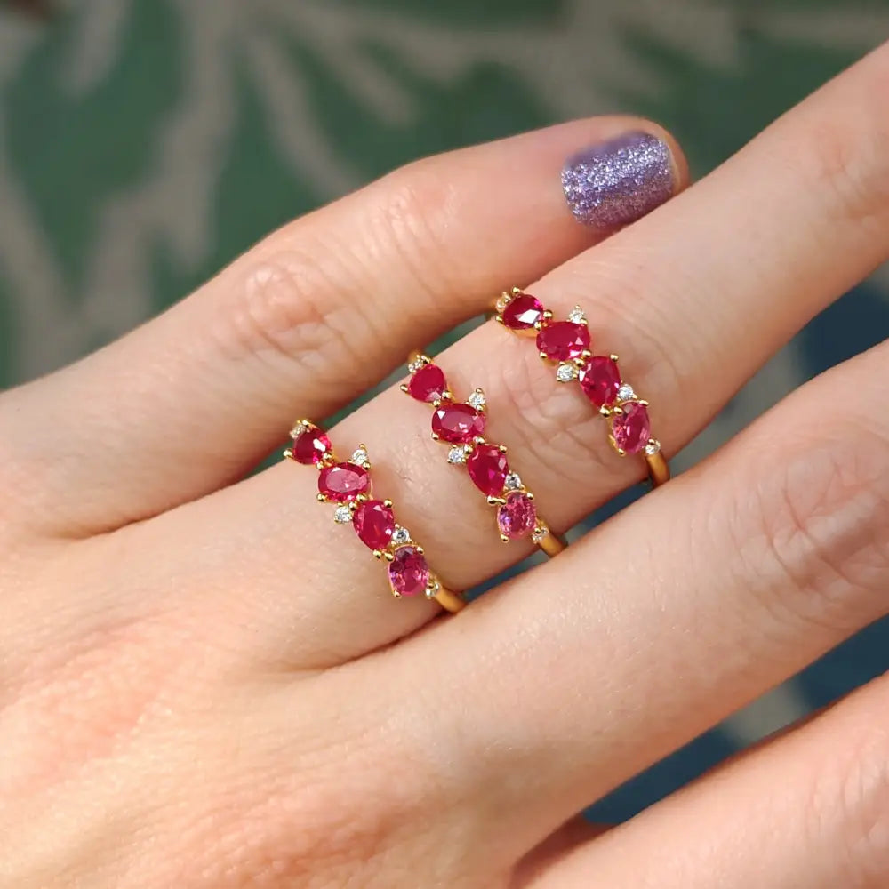 The Legacy - Ruby Cluster Ombre Band Rings Handmade Handcrafted