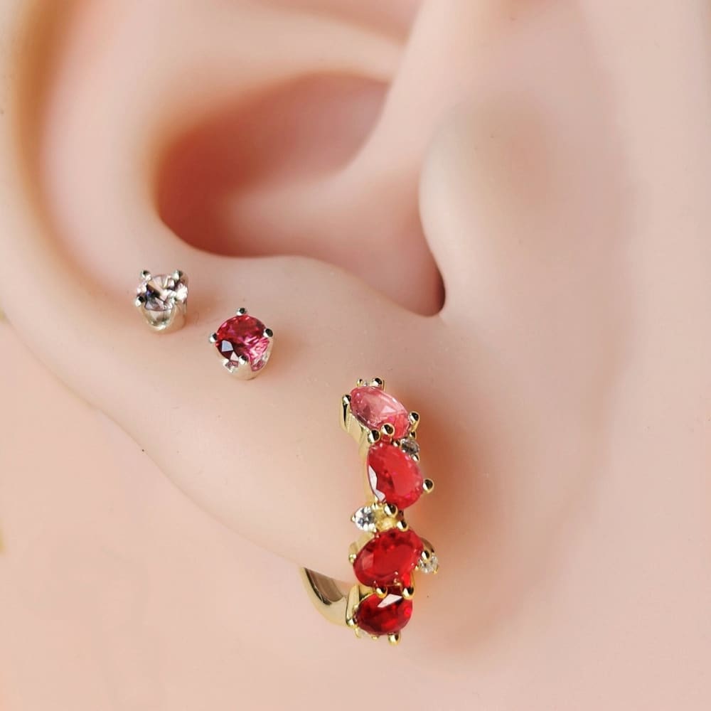 The Legacy - Ruby Cluster Ombre Hoops Earrings Handmade Handcrafted