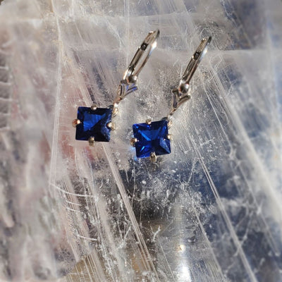 The Miller - Princess Cut Sapphire Dangle Earrings Earrings Handmade Handcrafted