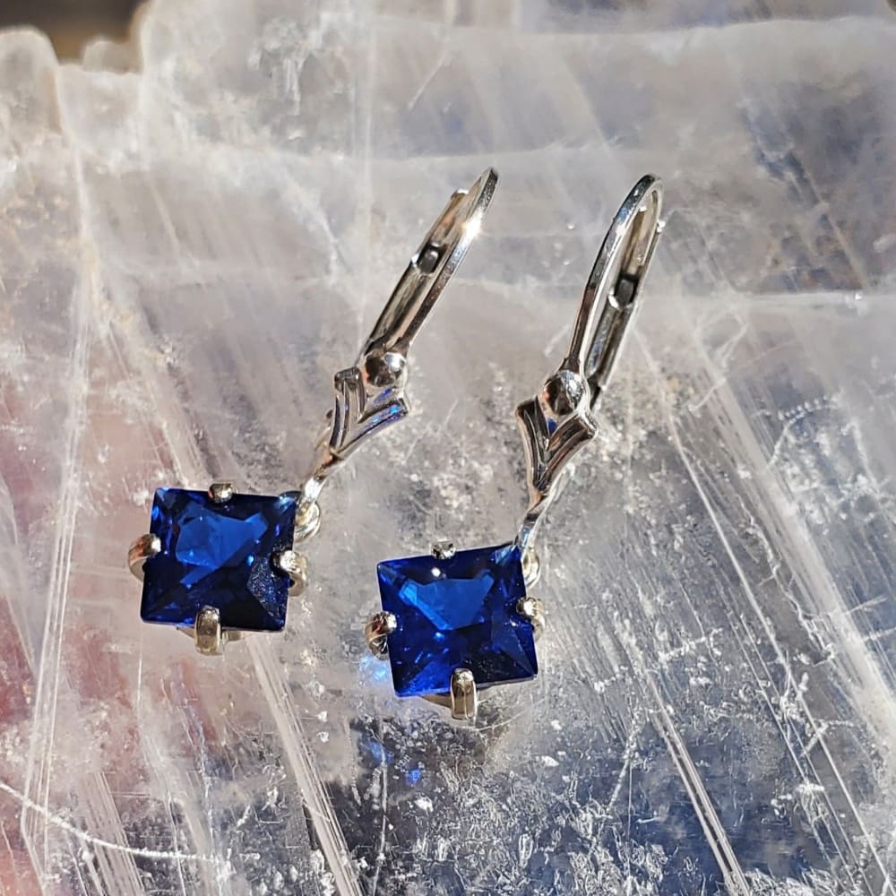 The Miller - Princess Cut Sapphire Dangle Earrings Earrings Handmade Handcrafted