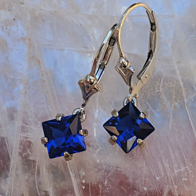 The Miller - Princess Cut Sapphire Dangle Earrings Earrings Handmade Handcrafted