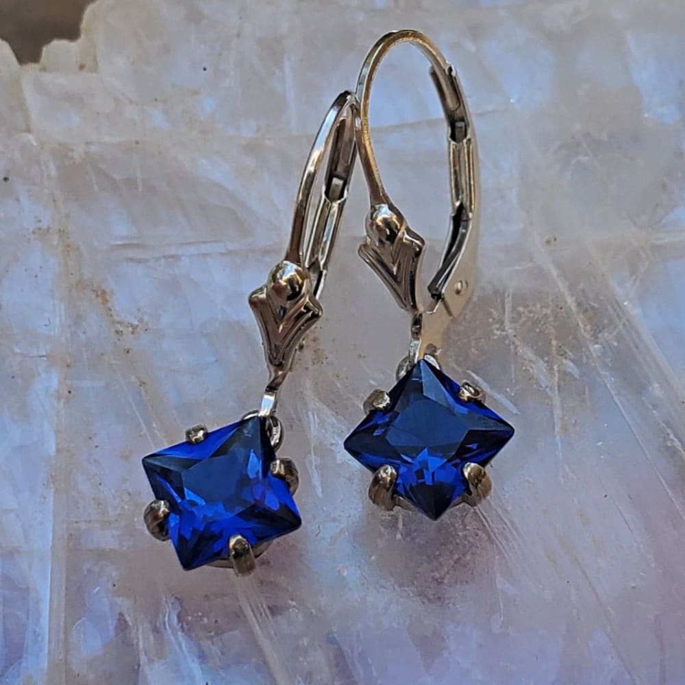 The Miller - Princess Cut Sapphire Dangle Earrings Earrings Handmade Handcrafted