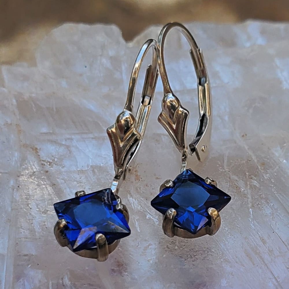 The Miller - Princess Cut Sapphire Dangle Earrings Earrings Handmade Handcrafted