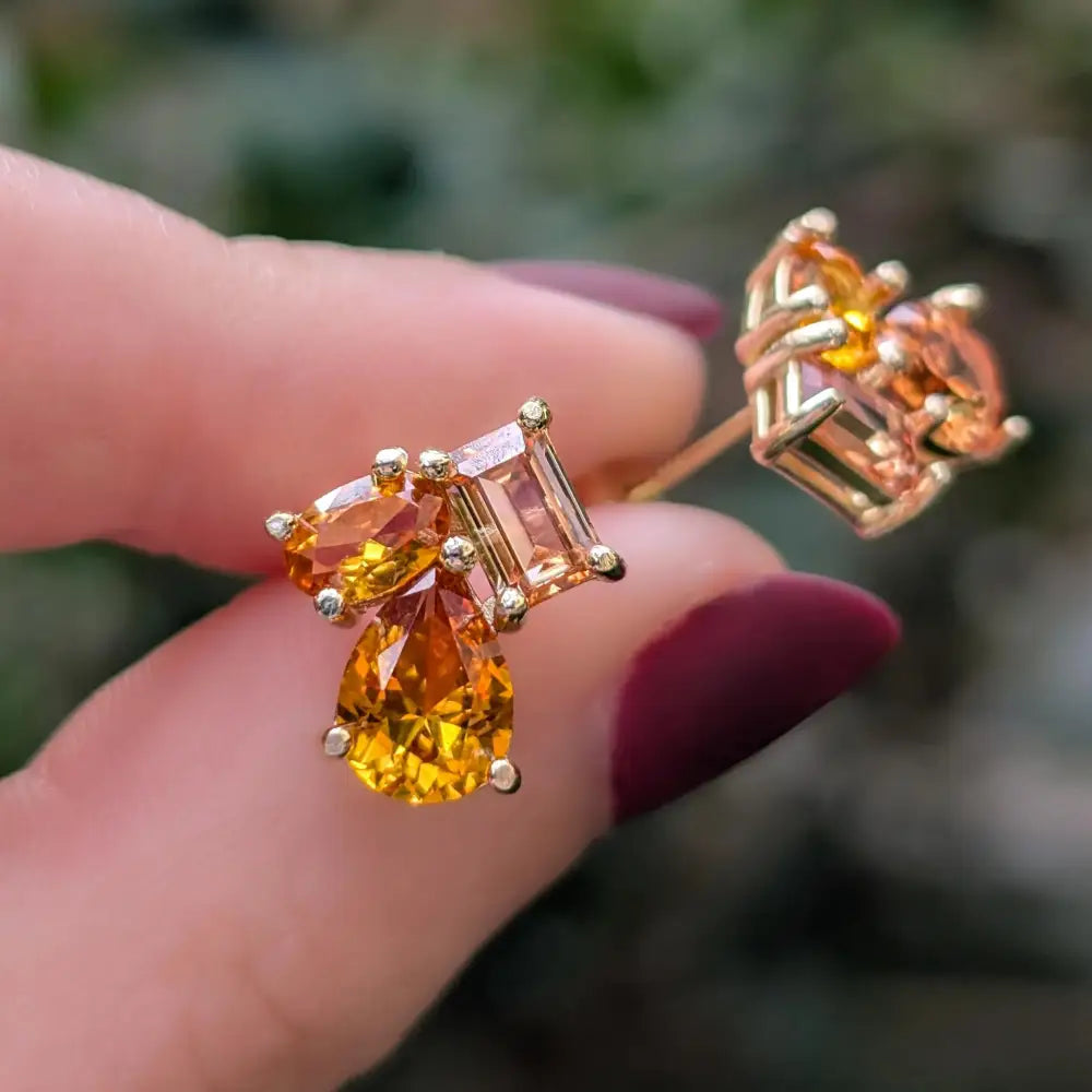 The Tulia - Citrine Cluster Studs Earrings Handmade Handcrafted