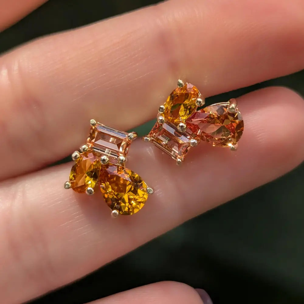 The Tulia - Citrine Cluster Studs Earrings Handmade Handcrafted