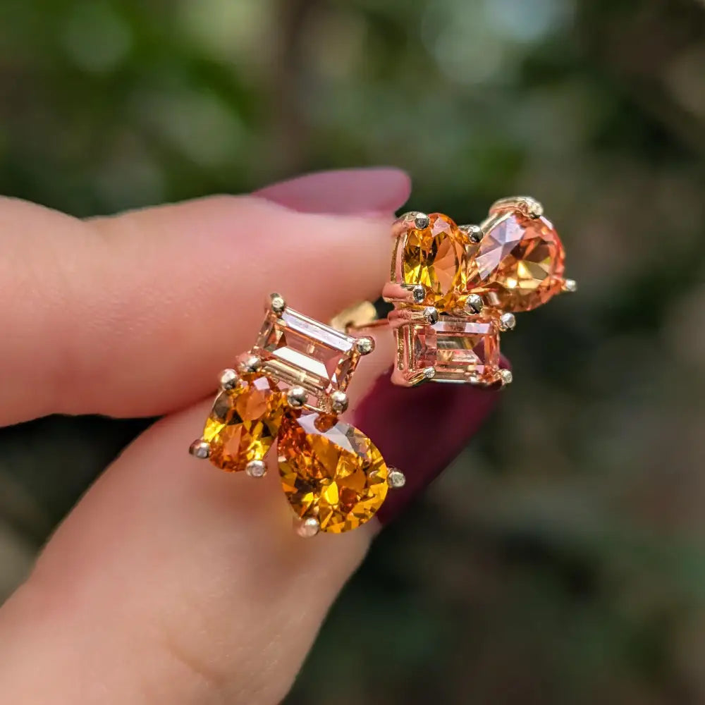 The Tulia - Citrine Cluster Studs Earrings Handmade Handcrafted