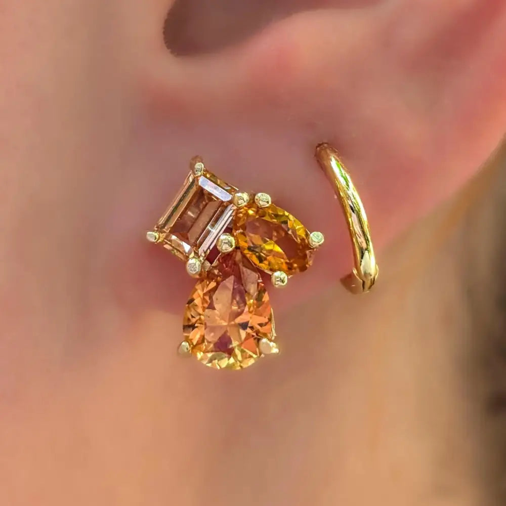 The Tulia - Citrine Cluster Studs Earrings Handmade Handcrafted