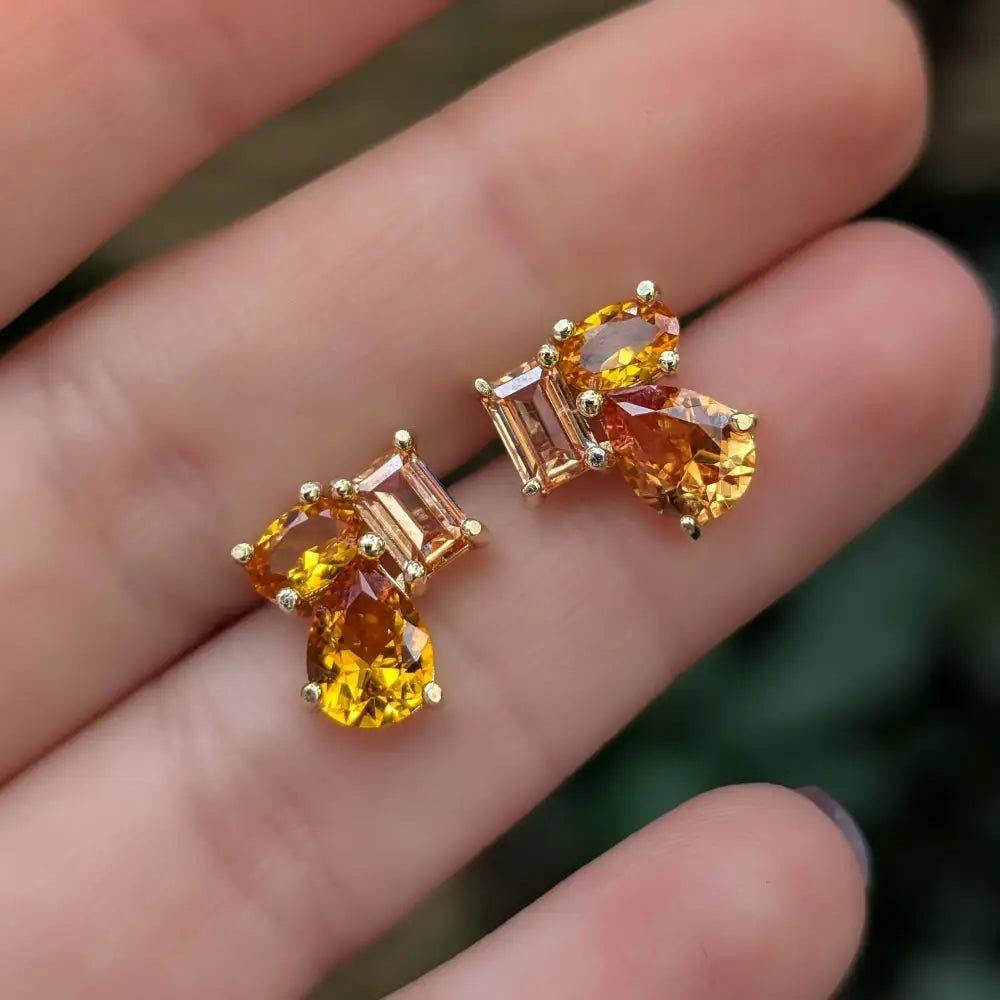 The Tulia - Citrine Cluster Studs Earrings Handmade Handcrafted