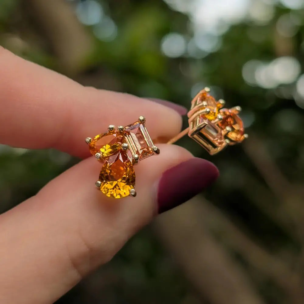 The Tulia - Citrine Cluster Studs Earrings Handmade Handcrafted