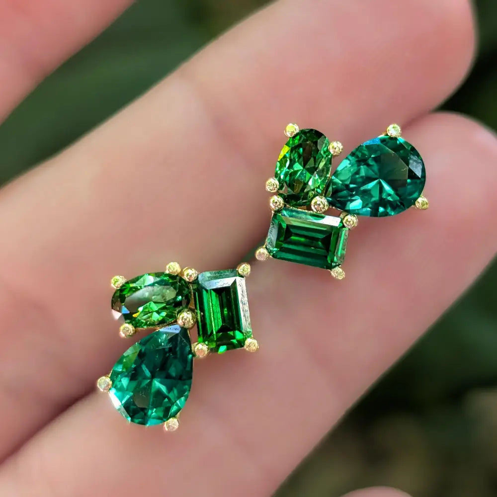 The Tulia - Emerald Cluster Studs Earrings Handmade Handcrafted
