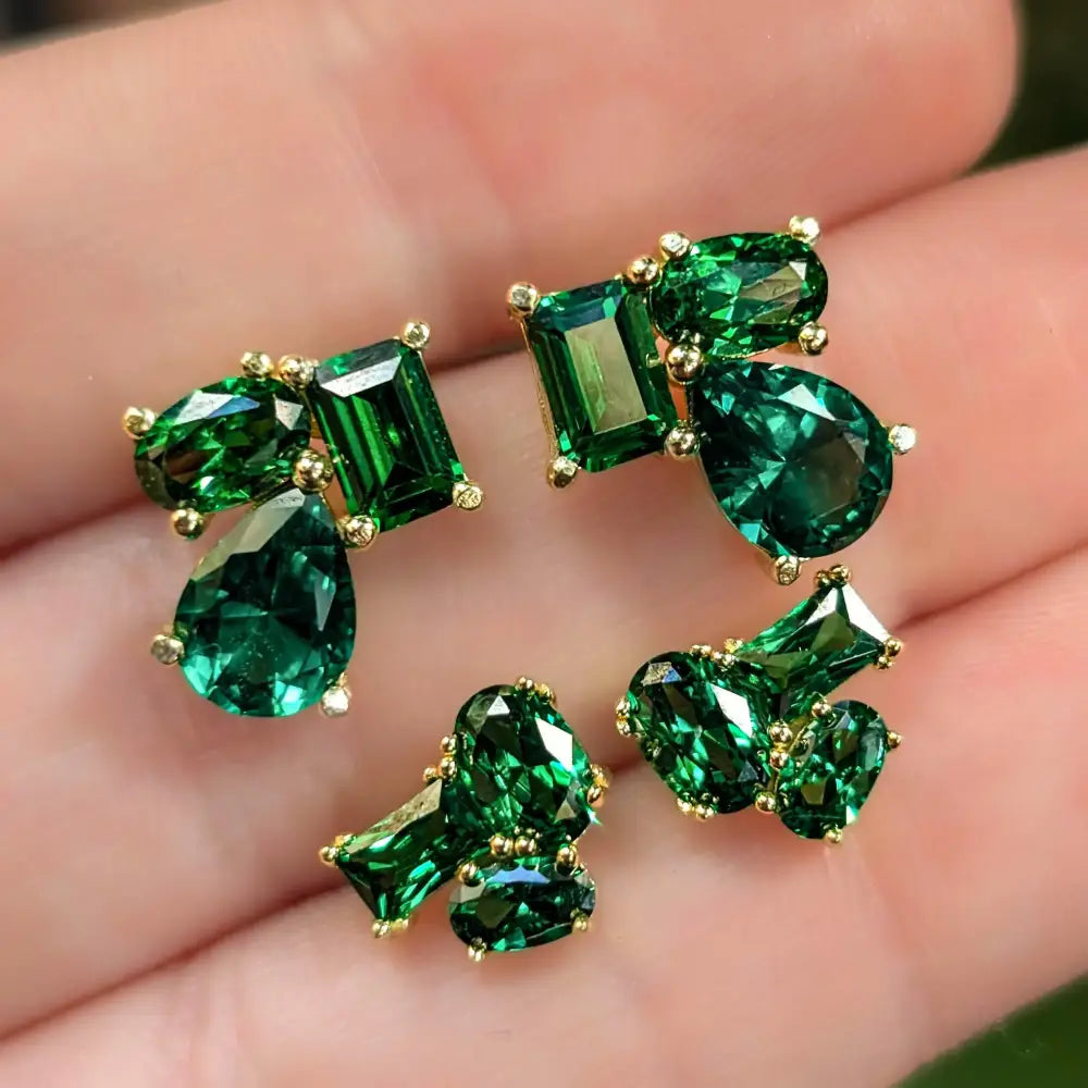 The Tulia - Emerald Cluster Studs Earrings Handmade Handcrafted