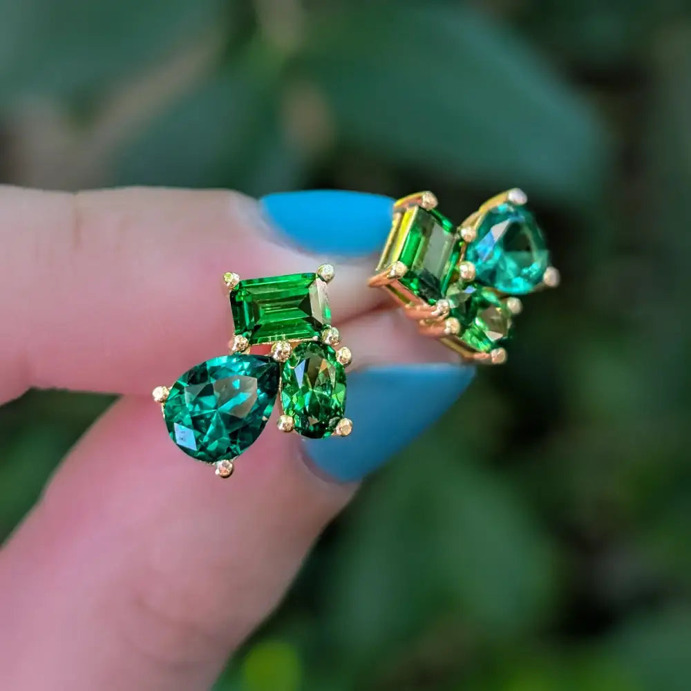 The Tulia - Emerald Cluster Studs Earrings Handmade Handcrafted