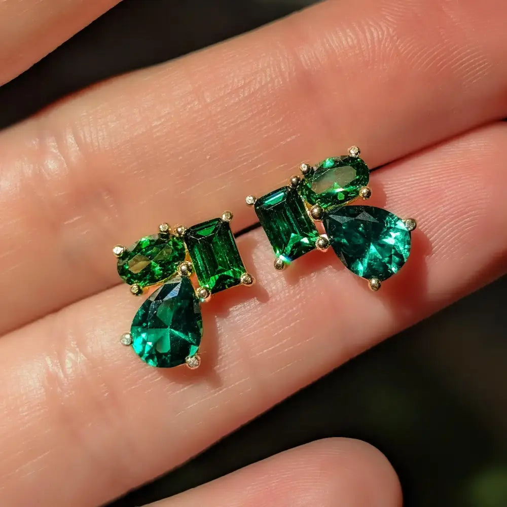The Tulia - Emerald Cluster Studs Earrings Handmade Handcrafted