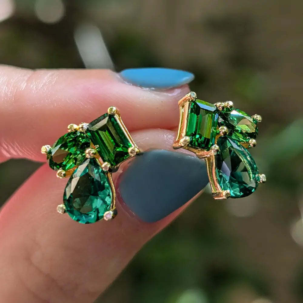 The Tulia - Emerald Cluster Studs Earrings Handmade Handcrafted